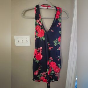 Missguided Navy and Red Floral Backless Dress